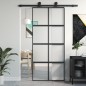 vidaXL Puerta corredera vidrio templado y aluminio negra 90x205 cm vidaXL Puerta corredera vidrio templado y aluminio negra 90x205 cm