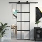 vidaXL Puerta corredera vidrio templado y aluminio negra 76x205 cm vidaXL Puerta corredera vidrio templado y aluminio negra 76x205 cm