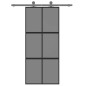 vidaXL Puerta corredera vidrio templado y aluminio negra 90x205 cm vidaXL Puerta corredera vidrio templado y aluminio negra 90x205 cm