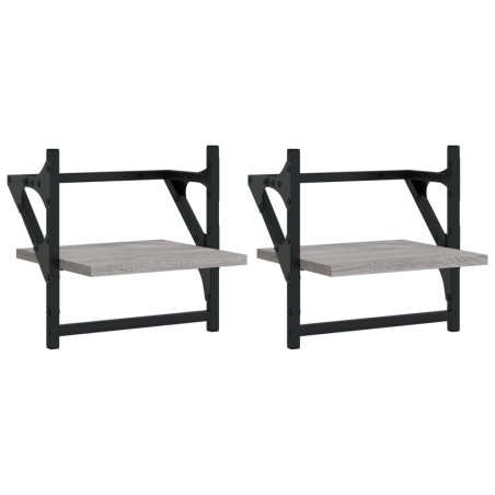 vidaXL Estantes de pared con barras 2 uds gris Sonoma 30x25x30 cm