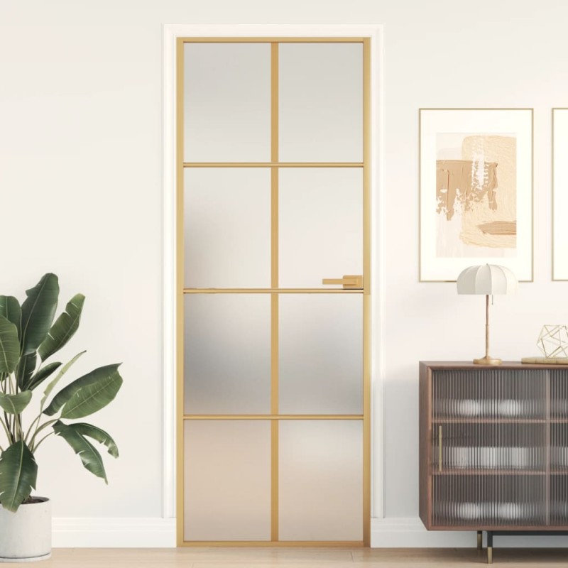 vidaXL Puerta de interior dorada vidrio templado y aluminio 76x201,5cm vidaXL Puerta de interior dorada vidrio templado y aluminio 76x201,5cm