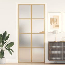 vidaXL Puerta de interior dorada vidrio templado y aluminio 93x201,5cm