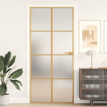 vidaXL Puerta de interior dorada vidrio templado y aluminio 93x201,5cm