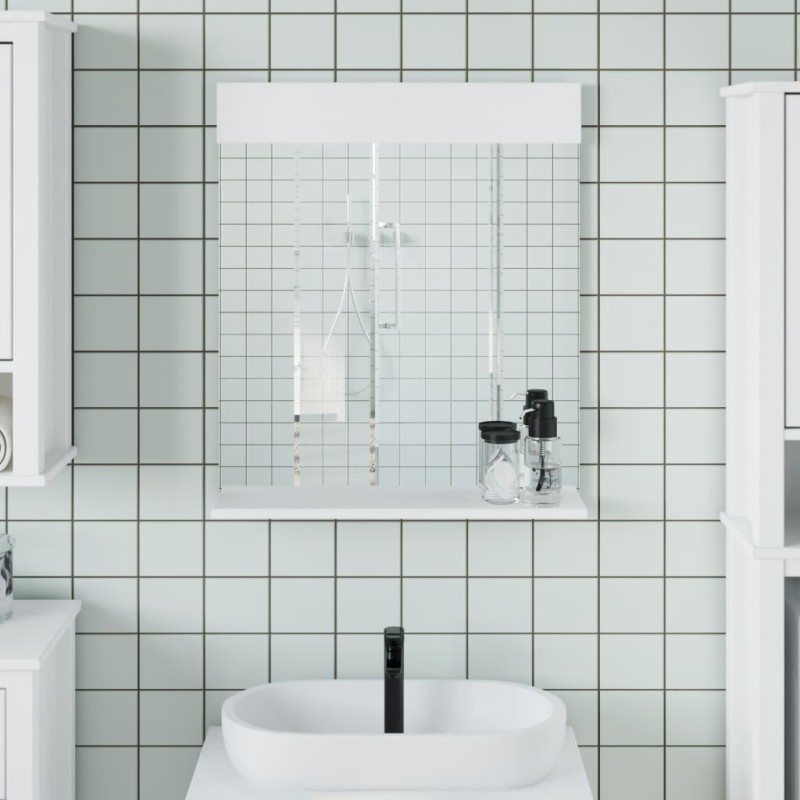 vidaXL Espejo de baño con estante BERG madera maciza blanco 60x12x70cm vidaXL Espejo de baño con estante BERG madera maciza blanco 60x12x70cm