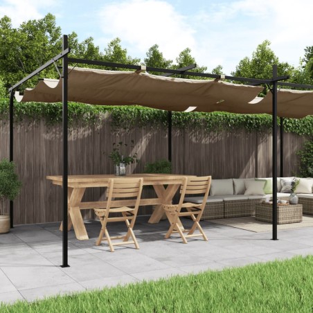 vidaXL Pérgola con cubierta retráctil gris taupe 589x292x230 cm