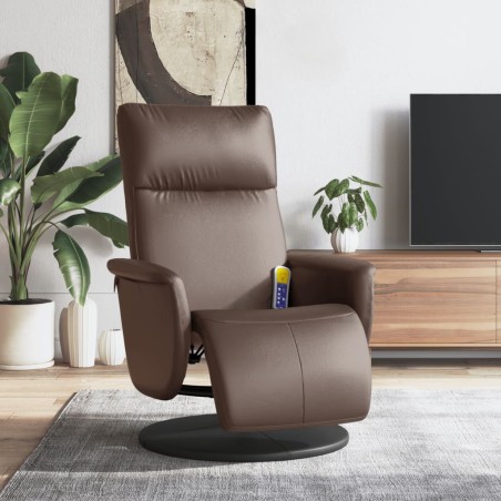 vidaXL Sillón reclinable masaje con reposapiés cuero sintético marrón