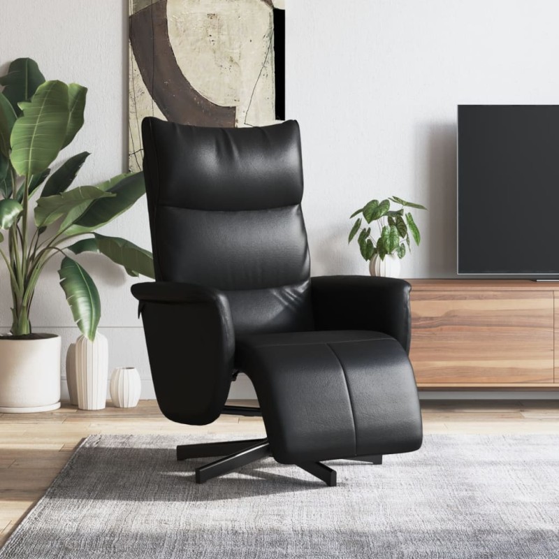 vidaXL Sillón reclinable con reposapiés cuero sintético negro vidaXL Sillón reclinable con reposapiés cuero sintético negro