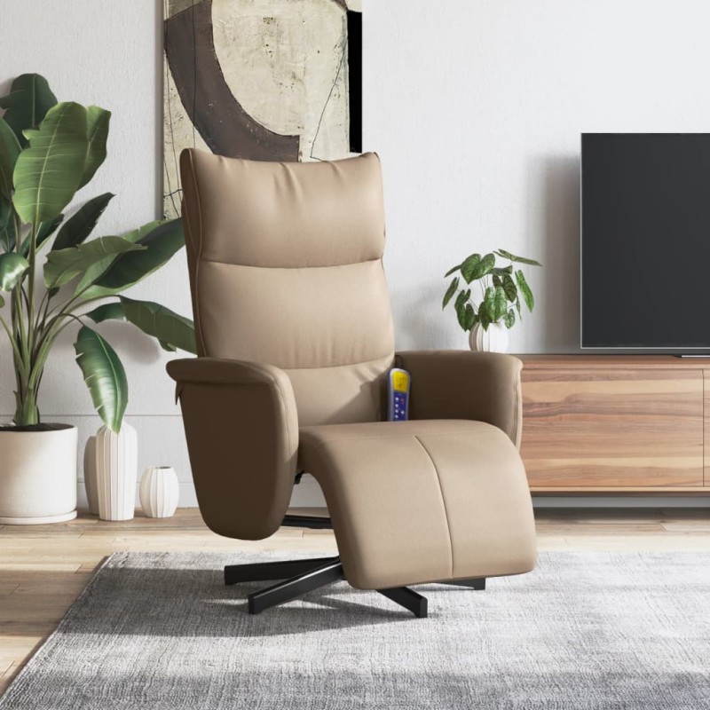 vidaXL Sillón reclinable masaje reposapiés cuero sintético capuchino vidaXL Sillón reclinable masaje reposapiés cuero sintético capuchino