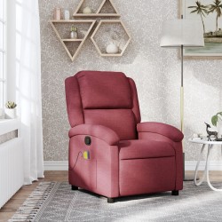 vidaXL Sillón de masaje reclinable de tela color vino tinto