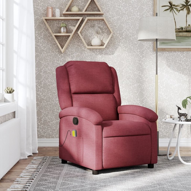 vidaXL Sillón de masaje reclinable de tela color vino tinto