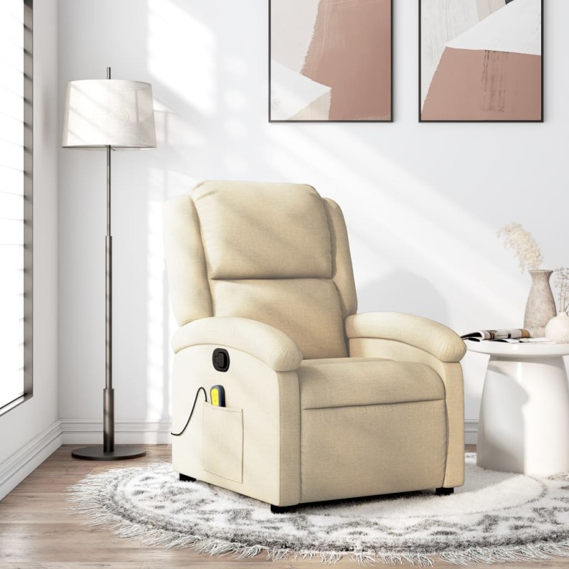 vidaXL Sillón de masaje reclinable de tela crema vidaXL Sillón de masaje reclinable de tela crema