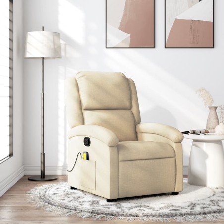 vidaXL Sillón de masaje reclinable de tela crema