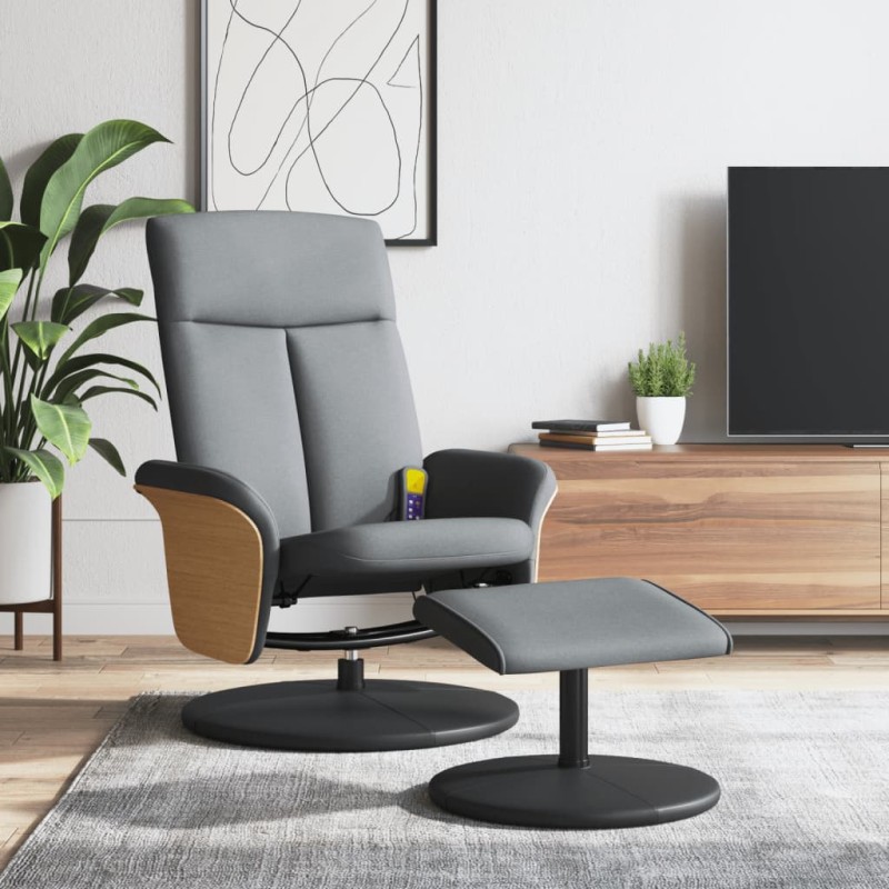 vidaXL Sillón reclinable de masaje con reposapiés tela gris claro vidaXL Sillón reclinable de masaje con reposapiés tela gris claro