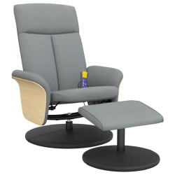 vidaXL Sillón reclinable de masaje con reposapiés tela gris claro