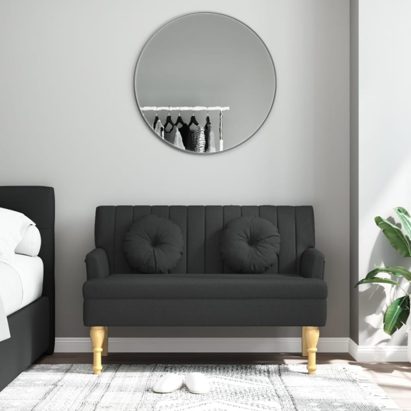 vidaXL Banco con cojines tela negro 113x64,5x75,5 cm