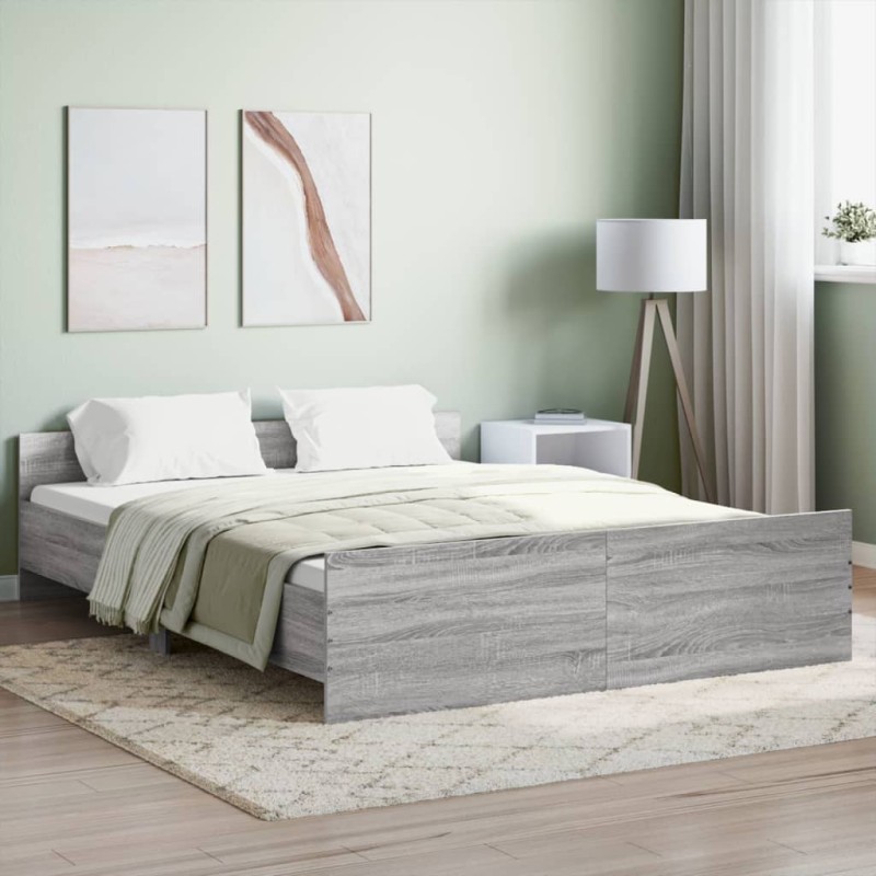 vidaXL Estructura de cama con cabecero piecero gris Sonoma 160x200 cm vidaXL Estructura de cama con cabecero piecero gris Sonoma 160x200 cm