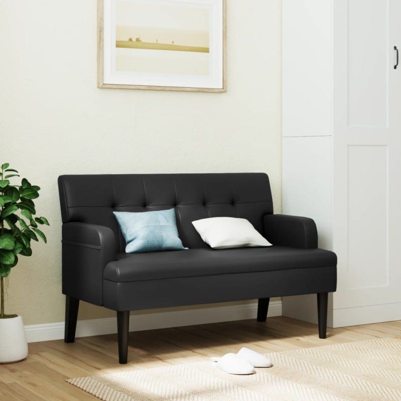 vidaXL Banco con respaldo cuero sintético negro 112x65,5x75 cm vidaXL Banco con respaldo cuero sintético negro 112x65,5x75 cm