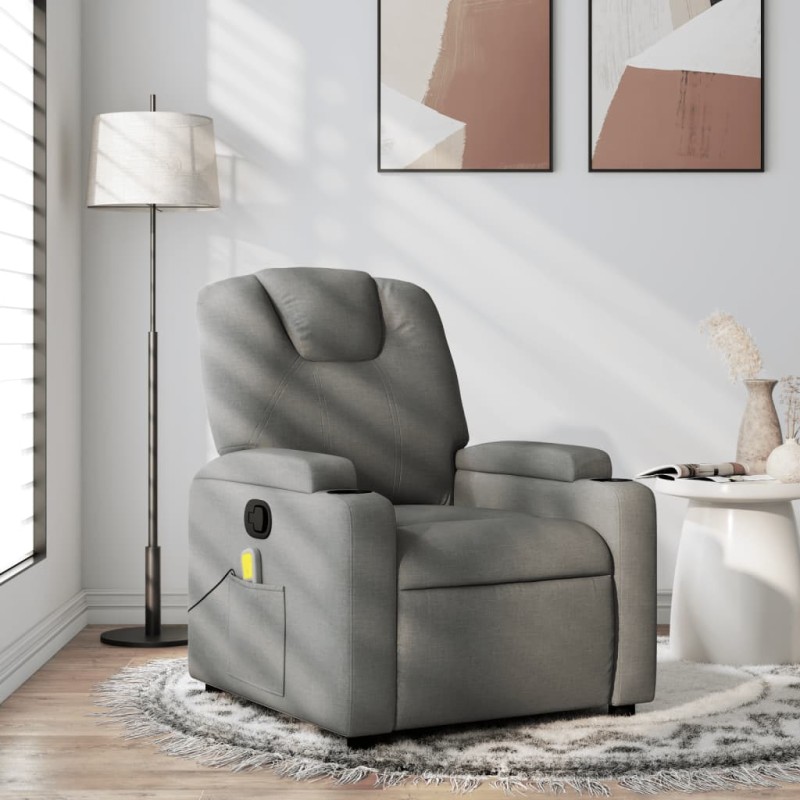 vidaXL Sillón de masaje reclinable de tela gris oscuro