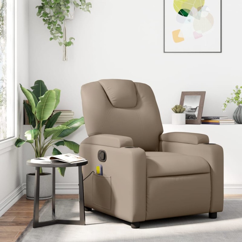 vidaXL Sillón de masaje reclinable cuero sintético color capuchino vidaXL Sillón de masaje reclinable cuero sintético color capuchino