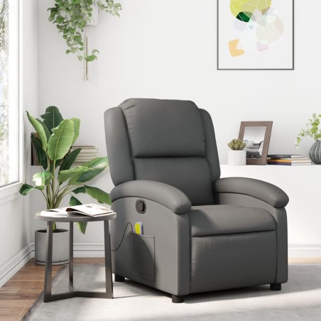 vidaXL Sillón de masaje reclinable cuero sintético gris