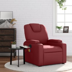 vidaXL Sillón de masaje reclinable cuero sintético rojo tinto