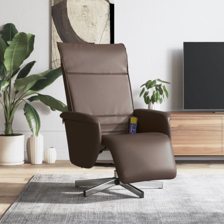 vidaXL Sillón reclinable masaje con reposapiés cuero sintético marrón