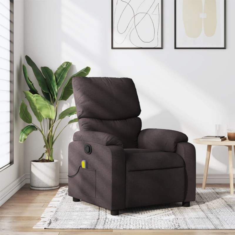 vidaXL Sillón de masaje reclinable de tela marrón oscuro vidaXL Sillón de masaje reclinable de tela marrón oscuro
