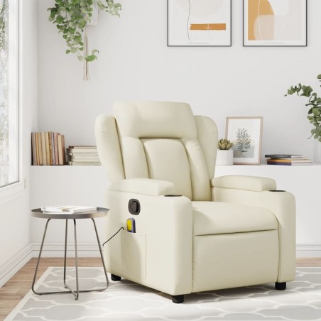 vidaXL Sillón reclinable de masaje cuero sintético crema