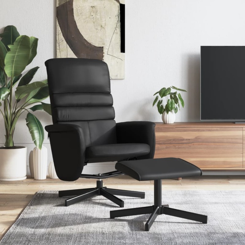 vidaXL Sillón reclinable con reposapiés cuero sintético negro vidaXL Sillón reclinable con reposapiés cuero sintético negro