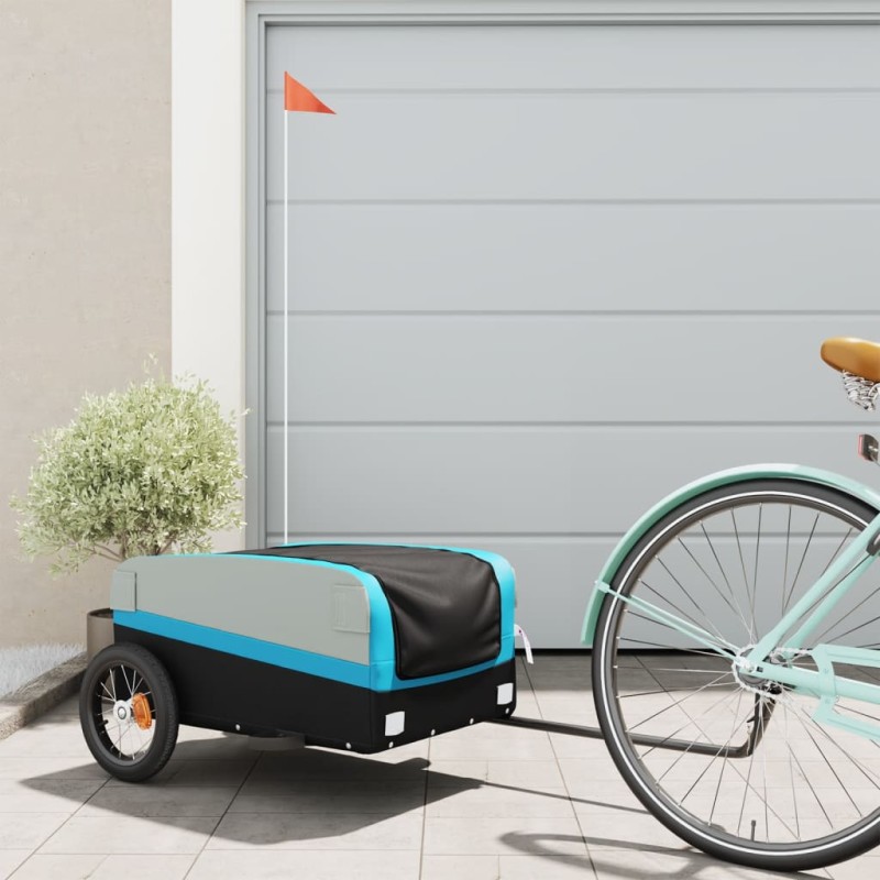 vidaXL Remolque para bicicleta hierro negro y azul 30 kg vidaXL Remolque para bicicleta hierro negro y azul 30 kg