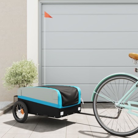vidaXL Remolque para bicicleta hierro negro y azul 30 kg