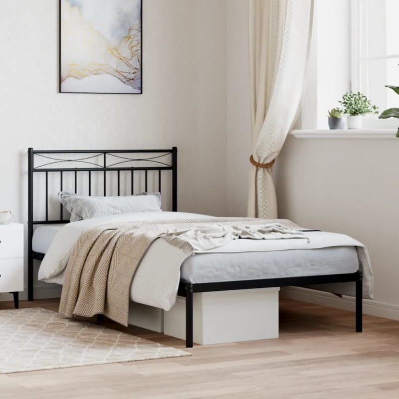 vidaXL Estructura de cama con cabecero metal negro 100x190 cm vidaXL Estructura de cama con cabecero metal negro 100x190 cm
