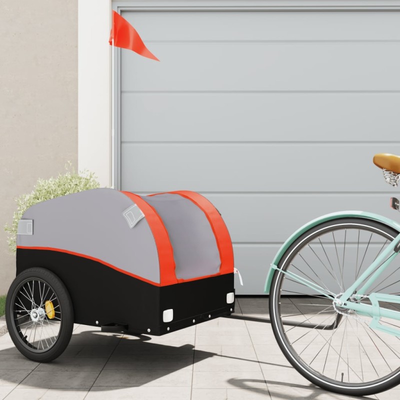 vidaXL Remolque para bicicleta hierro negro y naranja 45 kg vidaXL Remolque para bicicleta hierro negro y naranja 45 kg