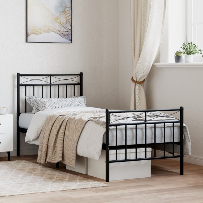 vidaXL Estructura de cama con cabecero y estribo metal negro 80x200 cm vidaXL Estructura de cama con cabecero y estribo metal negro 80x200 cm