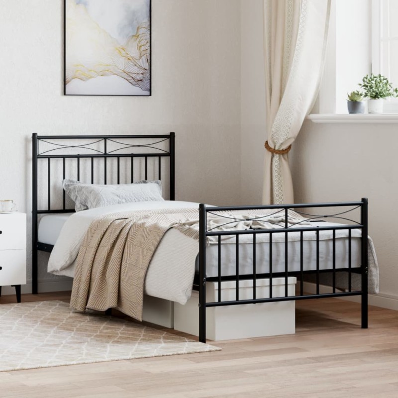 vidaXL Estructura de cama con cabecero y estribo metal negro 90x200 cm vidaXL Estructura de cama con cabecero y estribo metal negro 90x200 cm