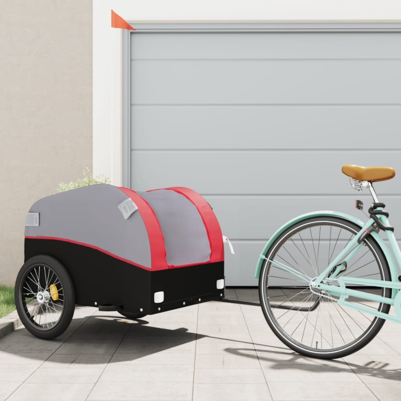 vidaXL Remolque para bicicleta hierro negro y rojo 45 kg vidaXL Remolque para bicicleta hierro negro y rojo 45 kg