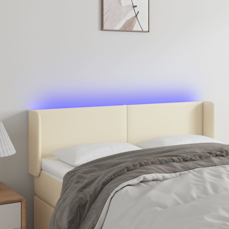 vidaXL Cabecero con LED cuero sintético crema 147x16x78/88 cm
