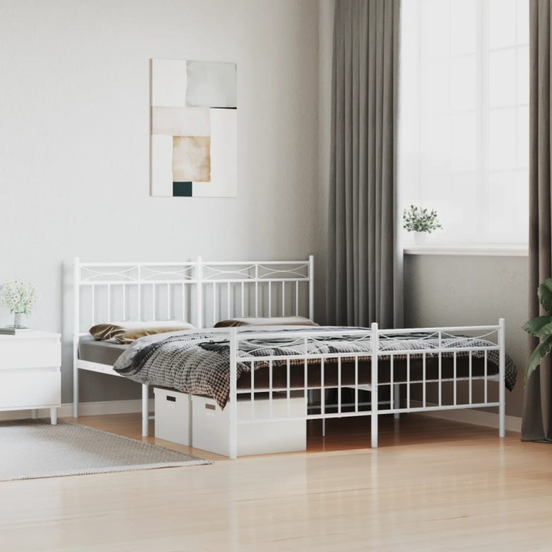 vidaXL Estructura cama metal con cabecero y estribo blanco 160x200 cm vidaXL Estructura cama metal con cabecero y estribo blanco 160x200 cm
