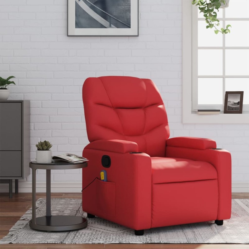 vidaXL Sillón de masaje reclinable cuero sintético rojo vidaXL Sillón de masaje reclinable cuero sintético rojo