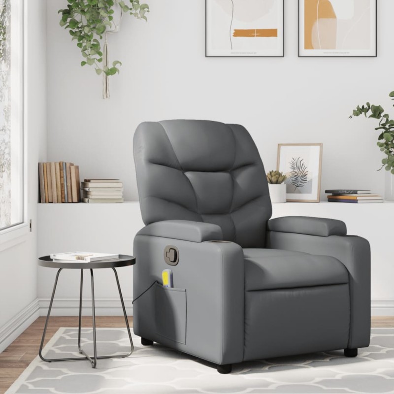 vidaXL Sillón de masaje reclinable cuero sintético gris vidaXL Sillón de masaje reclinable cuero sintético gris