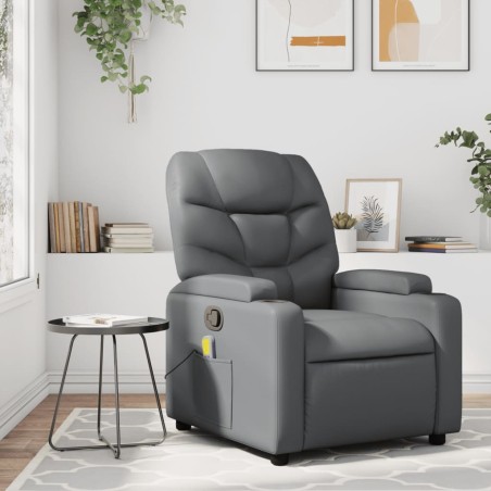 vidaXL Sillón de masaje reclinable cuero sintético gris