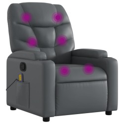 vidaXL Sillón de masaje reclinable cuero sintético gris