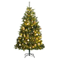 vidaXL Árbol de Navidad artificial con bisagras 300 LED y bolas 210 cm