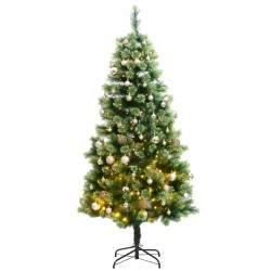vidaXL Árbol de Navidad artificial con bisagras 300 LED y bolas 180 cm