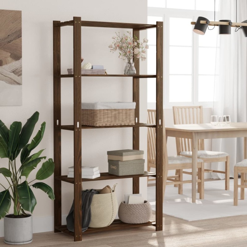 vidaXL Estantería de 5 niveles madera maciza pino marrón 80x38x170 cm vidaXL Estantería de 5 niveles madera maciza pino marrón 80x38x170 cm