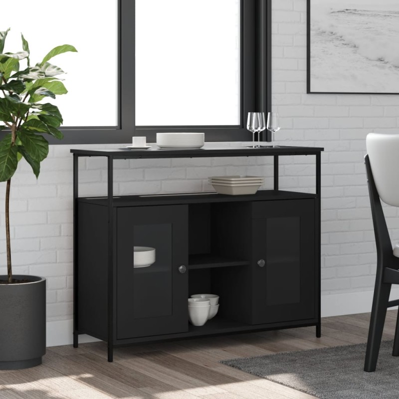 vidaXL Aparador de madera de ingeniería negro 100x35x80 cm vidaXL Aparador de madera de ingeniería negro 100x35x80 cm