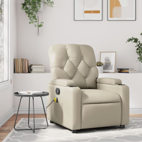 vidaXL Sillón reclinable de masaje cuero sintético crema