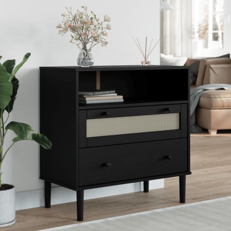 vidaXL Aparador SENJA aspecto de ratán madera pino negro 80x40x80 cm