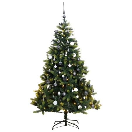 vidaXL Árbol de Navidad artificial con bisagras 300 LED y bolas 210 cm