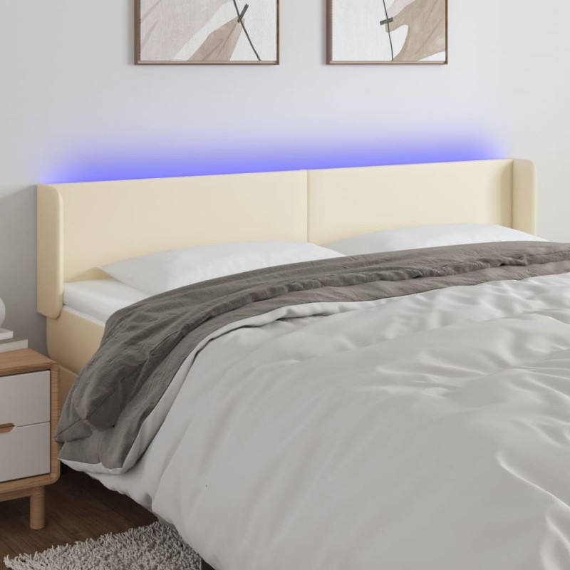vidaXL Cabecero con LED cuero sintético crema 183x16x78/88 cm vidaXL Cabecero con LED cuero sintético crema 183x16x78/88 cm